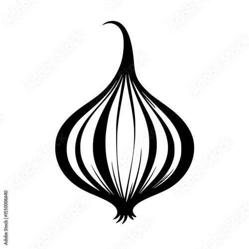 a black and white illustration of an onion black, illustration, onion, silhouette , Generative art.