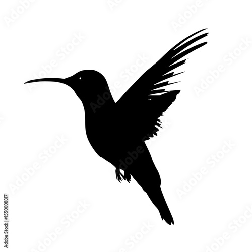 a black and white silhouette of a small bird flying bird, black, fly, hummingbird, silhouette, small, wing , Generative art.