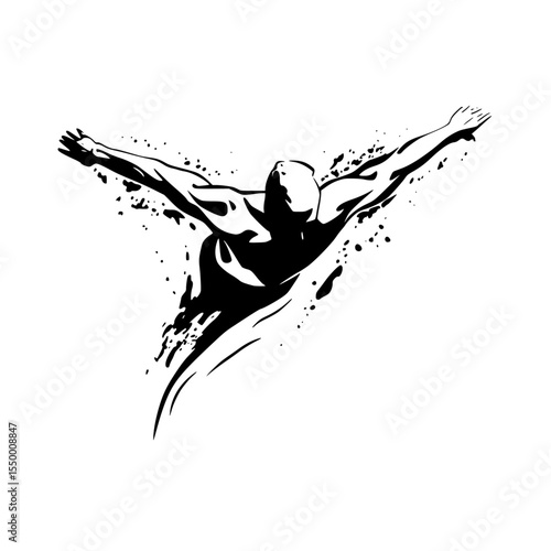 a black and white illustration of a man kicking abstract, black, illustration, kick, man, silhouette , Generative art.