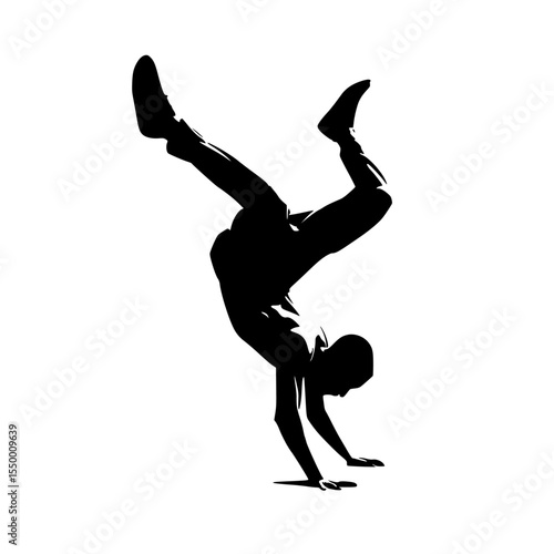 a black silhouette of a man doing a handstand on a white background black, handstand, leg, man, silhouette , Generative art.
