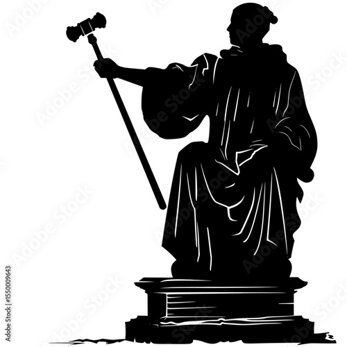 a black and white illustration of a statue of a person holding a scepter in his hand black, hand, hold, illustration, man, person, silhouette, statue , Generative art.