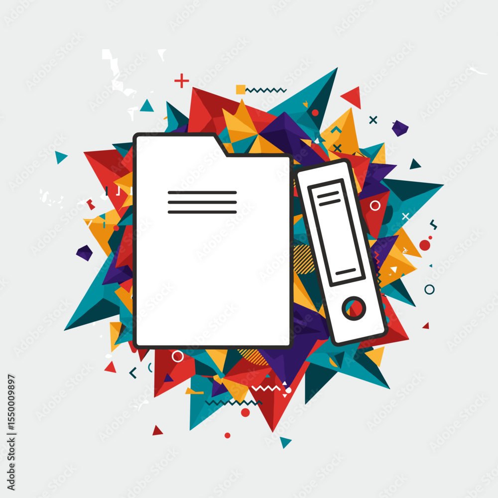 Fototapeta premium Colorful abstract background with file folder and binder illustration 