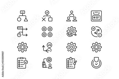 Black and White Linear Icon Set Workflow Process Management Charts Diagrams vector