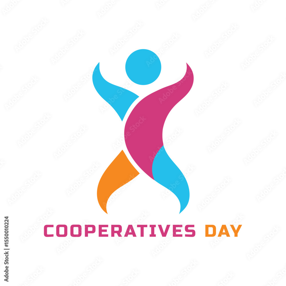 Naklejka premium Colorful logo celebrating international cooperatives day with abstract human figure and text