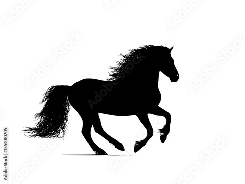 black silhouette of a galloping horse on a white background black, horse, run, silhouette , Generative art.
