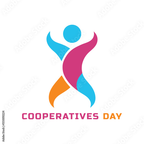 Colorful logo celebrating international cooperatives day with abstract human figure and text