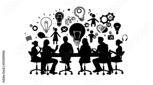 silhouettes of people sitting at a table in a meeting business people, icon, meeting, people, silhouette, sit, table, work , Generative art.