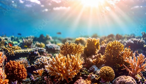 Wallpaper Mural Underwater coral reef bursting with life and sunlight, ideal for ocean preservation campaigns, diving tourism, or environmental education content Torontodigital.ca