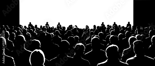 a large crowd of people watching a concert on a stage audience, black, concert, crowd, large, people, screen, silhouette, stage, watch , Generative art.