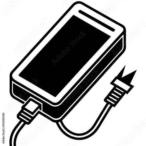 Portable power bank charger with cable isolated on white background