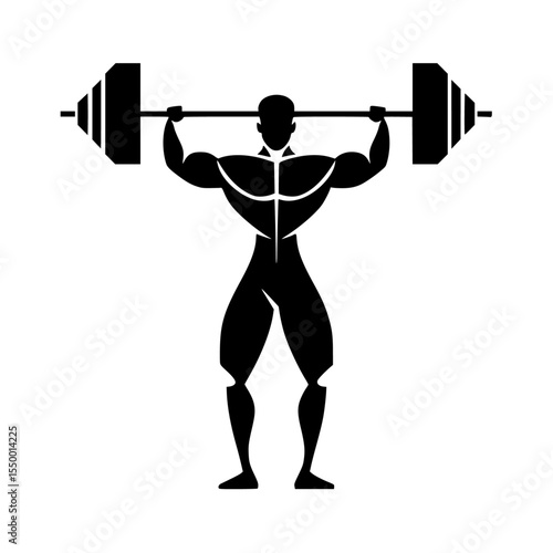 a black silhouette of a strong man lifting a barbell black, head, icon, man, silhouette, strong , Generative art.