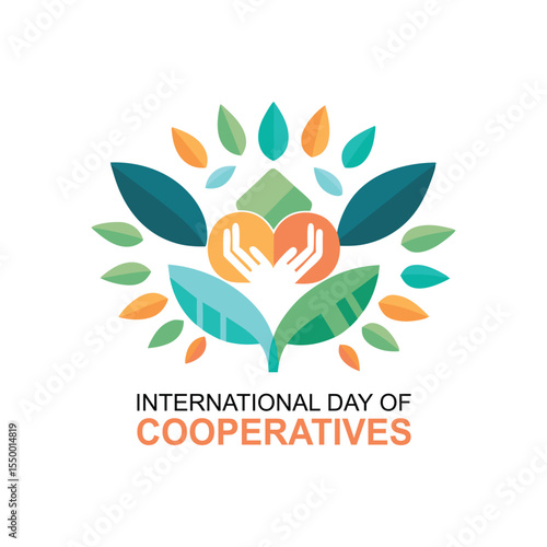 International day of cooperatives colorful illustration with hand holding a heart symbol
