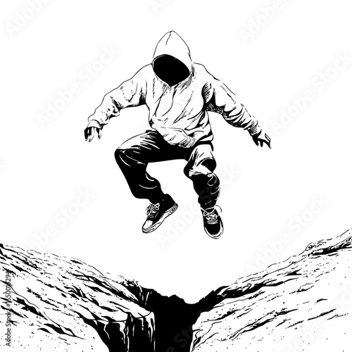 a black and white drawing of a man jumping on a snowboard art, black, drawing, fly, illustration, jump, man, person, skateboard, skateboarder, snowboard, snowboarder , Generative art.