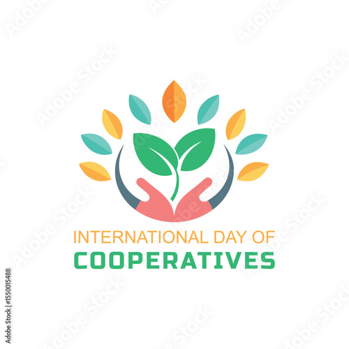 International day of cooperatives concept design with hand and leaves illustrating teamwork and growth