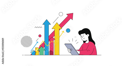 Business Woman Looks to Future Growth from Digital Data