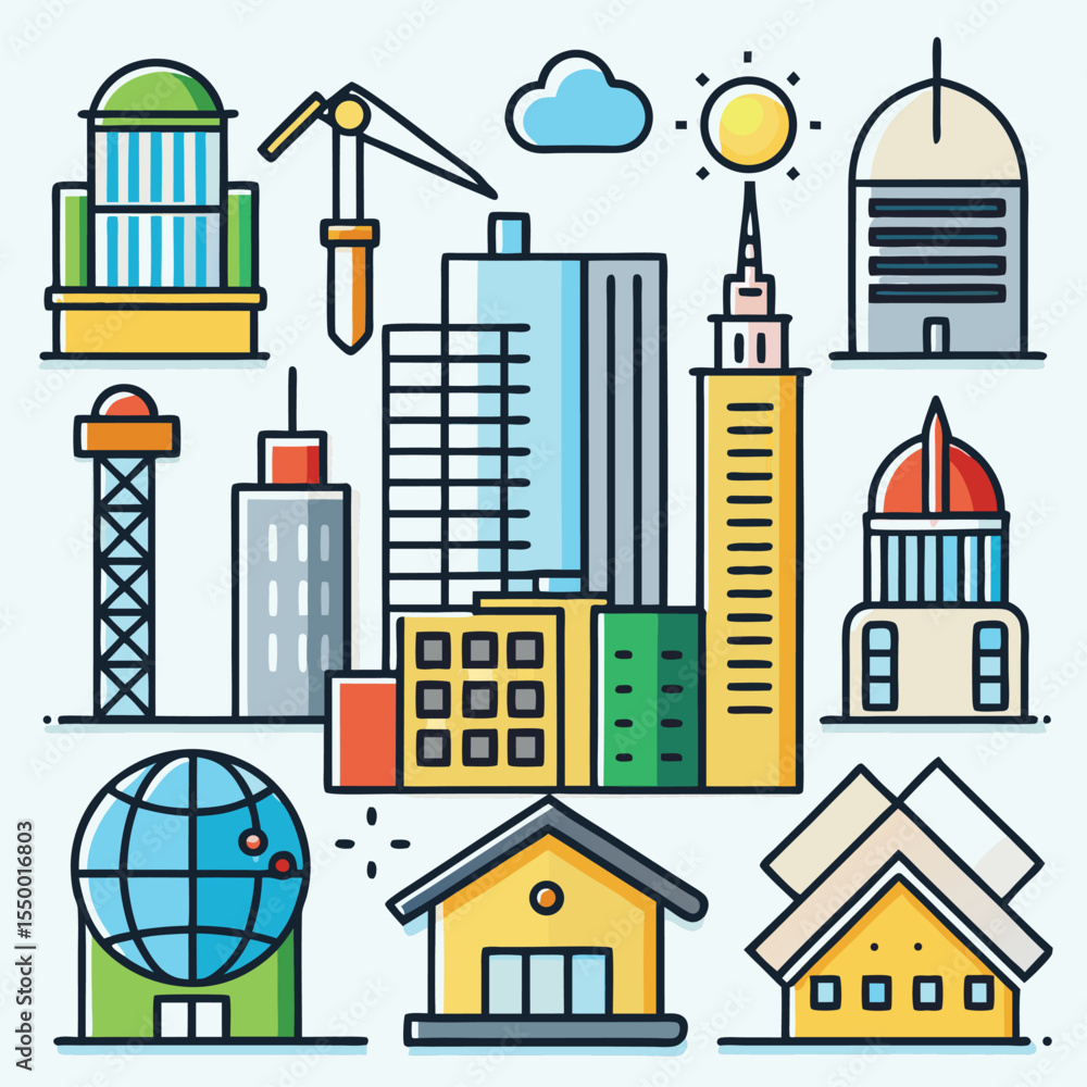 Fototapeta premium Building house line art vector design