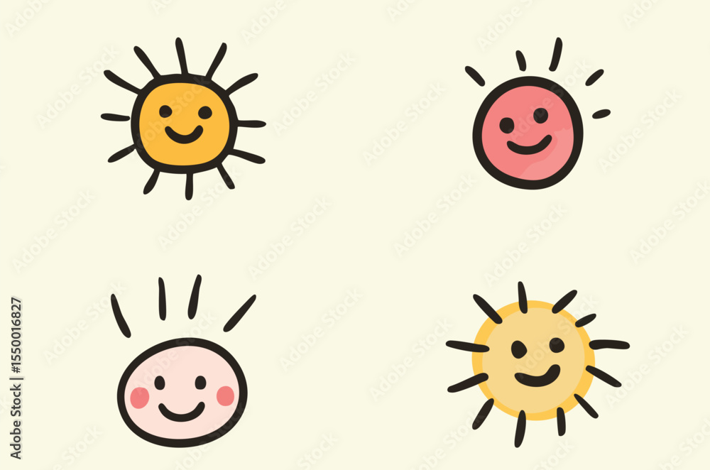 Obraz premium Adorable Sun and Smile Face Icons