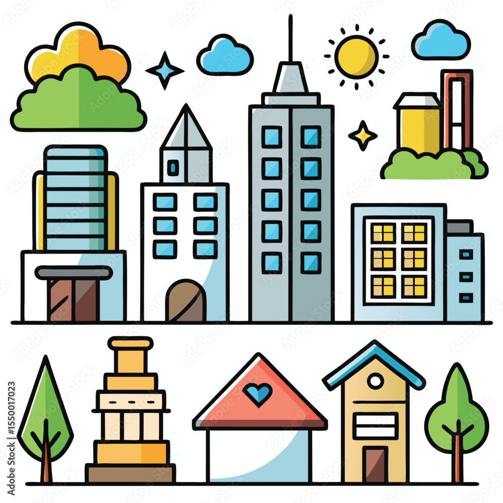 Fototapeta premium Building house line art vector design