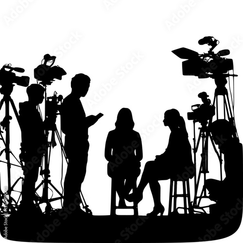 a black and white silhouette of a cameraman filming a group of people black, camera, people, silhouette, woman