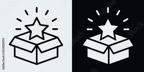Open gift box with star or surprise icon