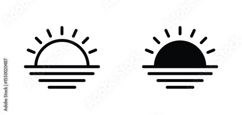 Sunrise over horizon icon. Sun rising over the horizon