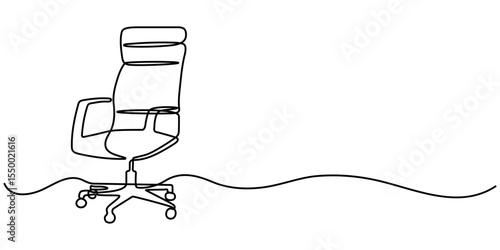 Continuous one line drawing of an office chair. Single line drawing of an executive chair, Office chair one continuous line drawing vector illustration. Premium vector.                                