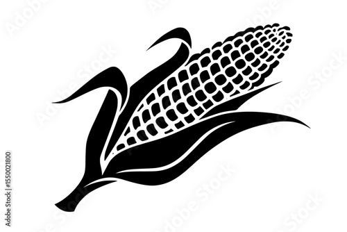 an illustration of a black silhouette of an ear of corn black, cob, corn, ear, icon, illustration, silhouette , Generative art.