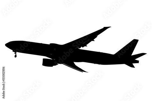 a black and white silhouette of a plane flying in the sky airplane, black, fly, jet, plane, silhouette, sky , Generative art.