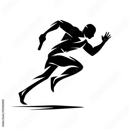 a black silhouette of a rugby player running after the ball athlete, ball, black, man, rugby player, run, runner, silhouette , Generative art.