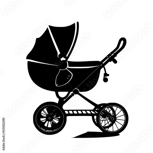 a black silhouette of a stroller or baby carriage on a white background baby, black, carriage, icon, illustration, silhouette, stroller , Generative art.