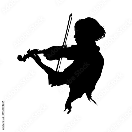 a black silhouette of a young woman playing the violin black, girl, play, silhouette, violin, woman, young , Generative art.