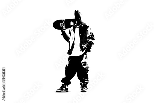 detailed sketch, black and white, high contrast, strong shadows, dystopian, futuristic, cyberpunk, grunge, lone figure, action pose, mysterious, urban environment, gritty, harsh lighting
