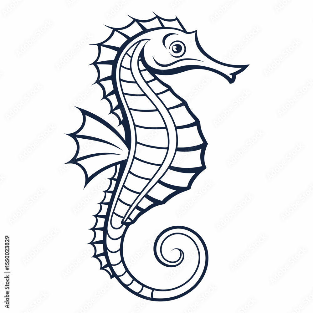 Fototapeta premium Funny Seahorse Vector – Cute Cartoon Sea Creature |Smiling Seahorse Illustration – Playful Ocean Animal | Adorable and Silly Seahorse Vector – Hand Drawn Style