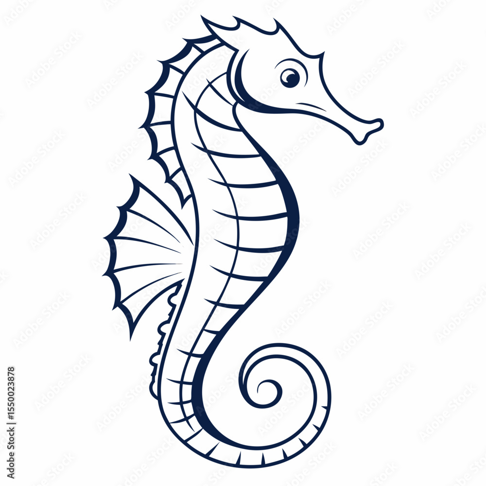 Fototapeta premium Funny Seahorse Vector – Cute Cartoon Sea Creature |Smiling Seahorse Illustration – Playful Ocean Animal | Adorable and Silly Seahorse Vector – Hand Drawn Style