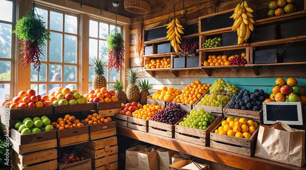 Fototapeta premium Fruit and Berry Shop with Products on Display