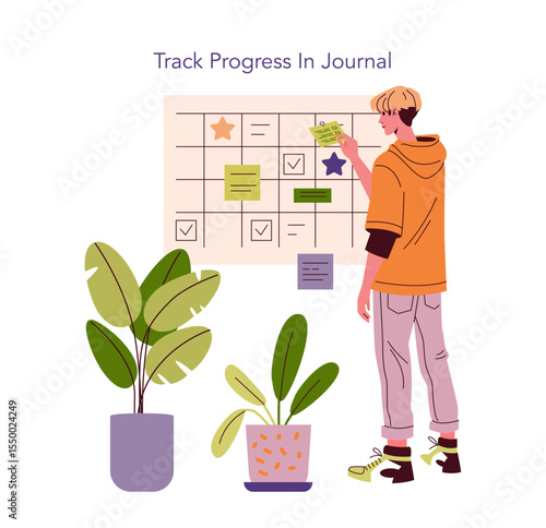 Person Updates Task Board in Progress Journal Illustration