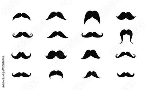 Stylish Moustaches Vector Pack Flat, Silhouette Designs