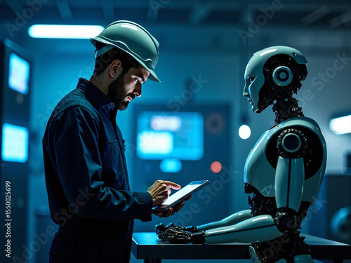 Engineer Operates Robotic System During Night Shift

