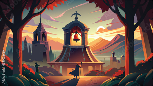 Spooky Halloween night illustration with a haunted house, full moon, and bats silhouetted against the dark sky in a mysterious village
