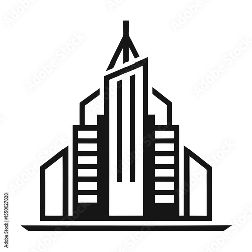 Black monochrome cityscape silhouette showcases a stylized building against a transparent backdrop perfectly