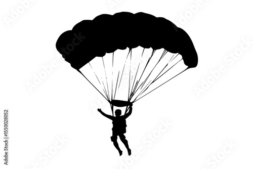 a black silhouette of a person with a parachute on a white background black, man, parachute, person, silhouette , Generative art.