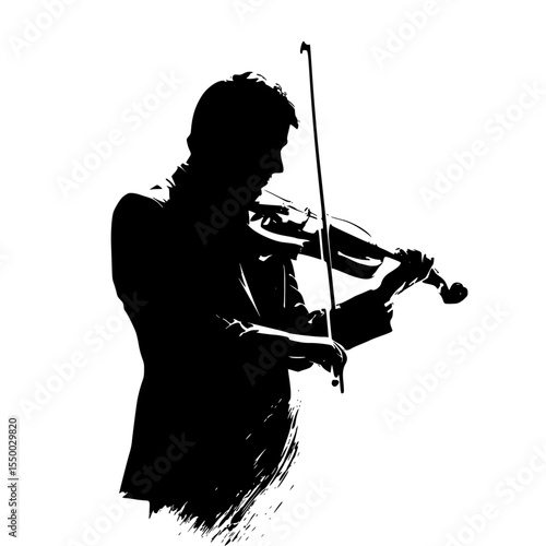 a black and white silhouette of a man playing the violin black, man, play, silhouette, violin, violinist, woman , Generative art.