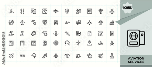 Aviation vector line icon set. Air Bus vector icon set. Pictograms of transportation, jet, fly, air, transport, aircraft and more. Editable stroke. Vector collection.