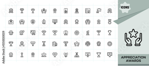 Award And Bonus icon set. Contain linear sign gift, star, reward, winner and more. Reward linear icon set. Minimalist linear icons. Pictogram and infographic.