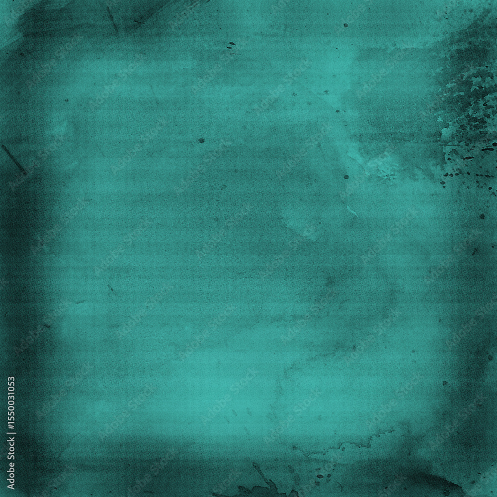 Obraz premium Teal grunge background with distressed dark edges, faded stains, and an aged vintage texture. Ideal for posters, invitations, scrapbooking, overlays, branding, and digital art projects.
