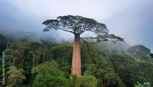 towering samauma tree stands alone in dense rainforest fog rainforest giant