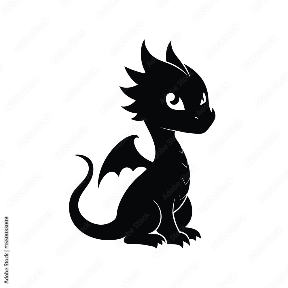 Obraz premium silhouette baby dragon sitting doodle logo