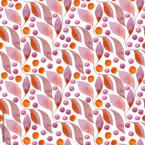 Obraz na plátně Watercolour Pink and Orange Foliage Seamless Pattern, Abstract Swirl Leaf and Berry Repeat, Soft Organic Botanical Fabric, Flowing Artistic Nature Design, Pastel Modern Print