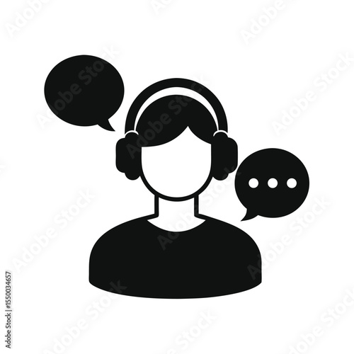 silhouette blogger headphones and speech bubbles