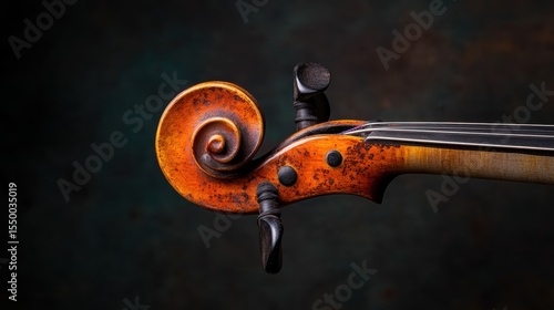 A stunning close-up of a vintage violin’s scroll and strings, highlighting the craftsmanship and artistic nature of music-making, resonating with elegance and tradition.